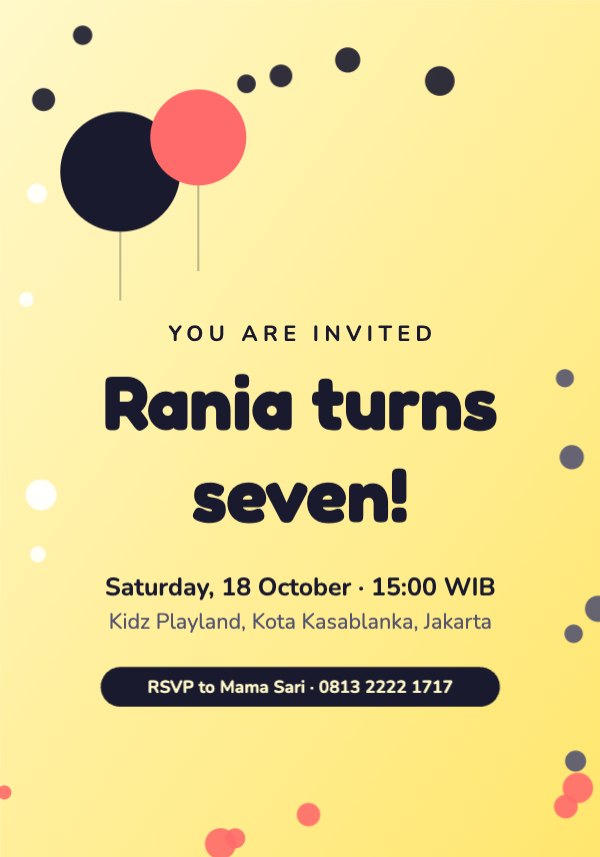 Rania turns seven Invitation
