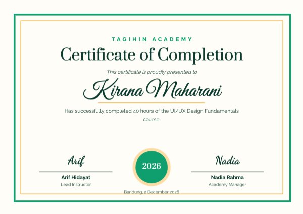 Completion Tagihin Academy Certificate