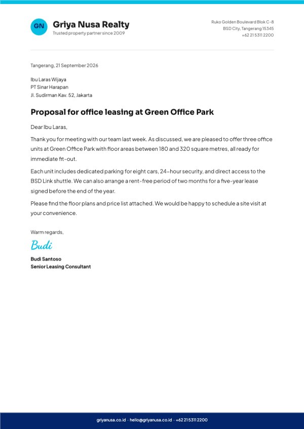 Office leasing proposal letter A4 Document