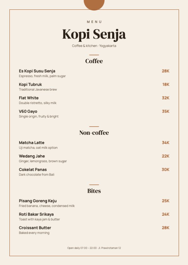 Kopi Senja Menu