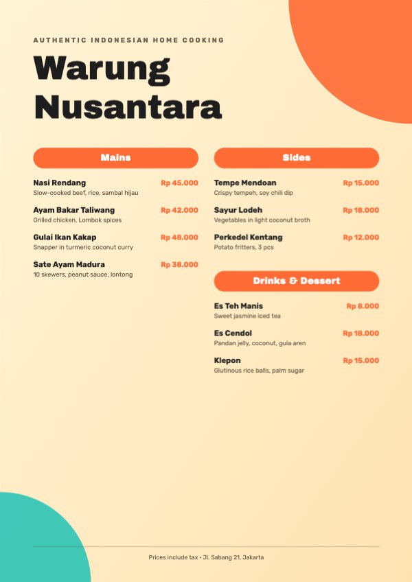 Warung Nusantara Menu