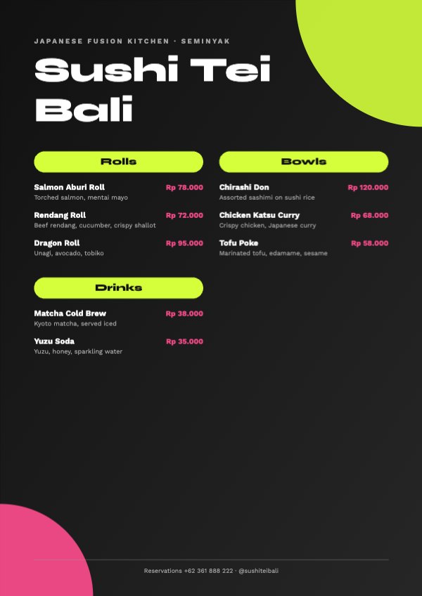 Sushi Tei Bali Menu