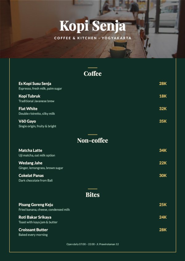 Kopi Senja Breakfast Menu