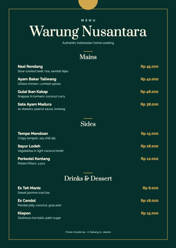 Warung Nusantara Classic Menu