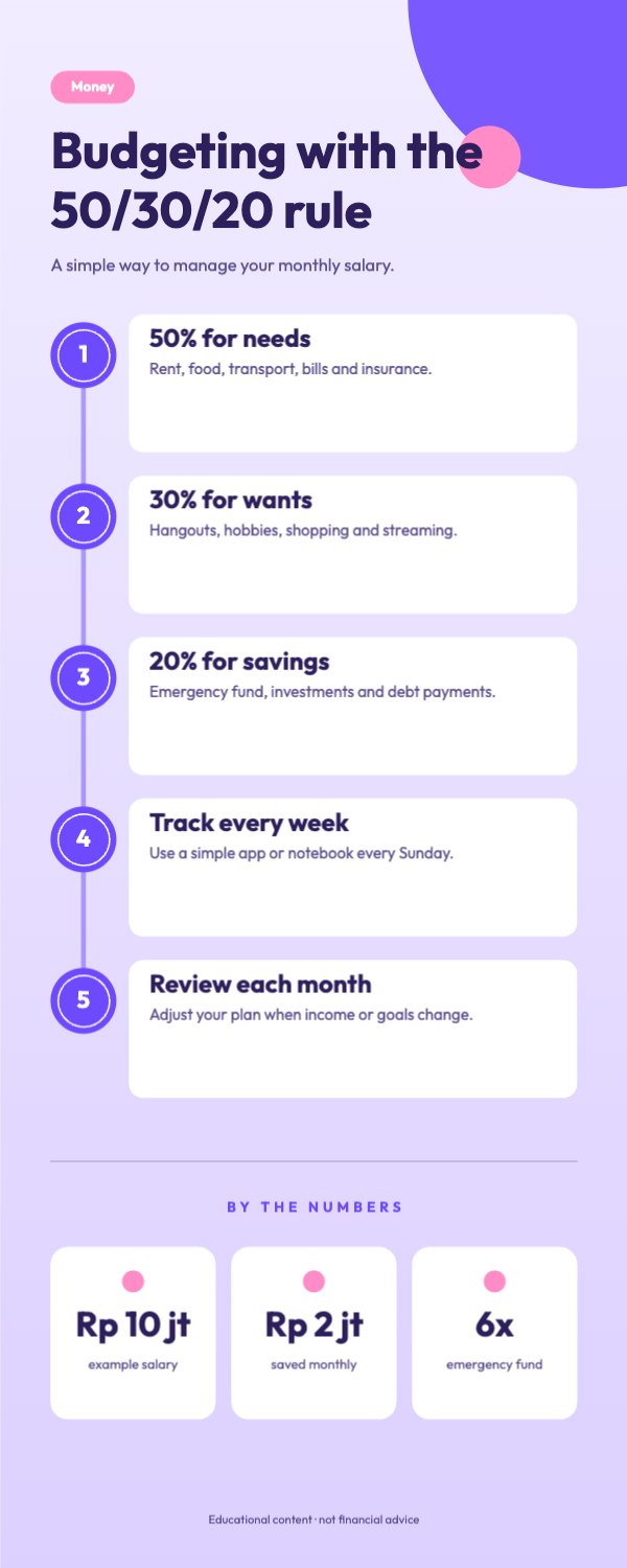 Budgeting with the 50/30/20 rule Infographic