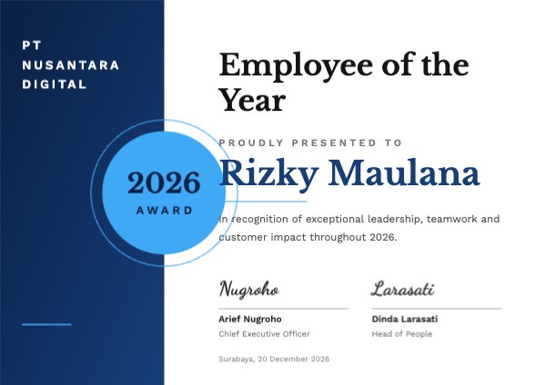 Employee of the Year PT Certificate