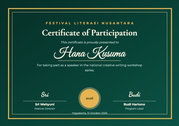 Participation Festival Certificate