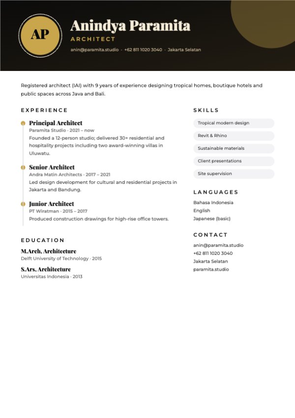 Anindya Paramita Architect Resume