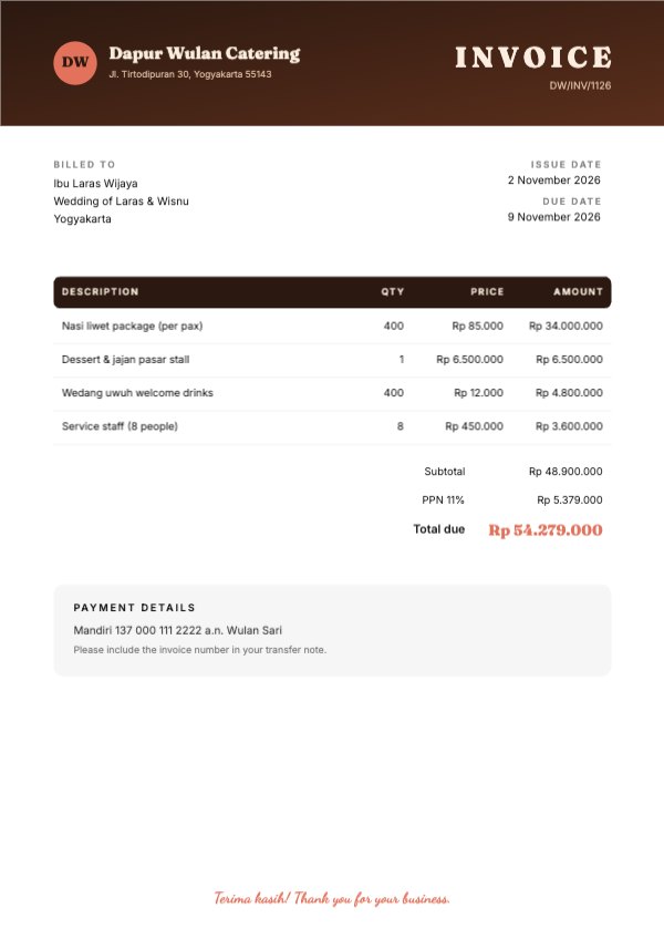 Catering invoice A4 Document