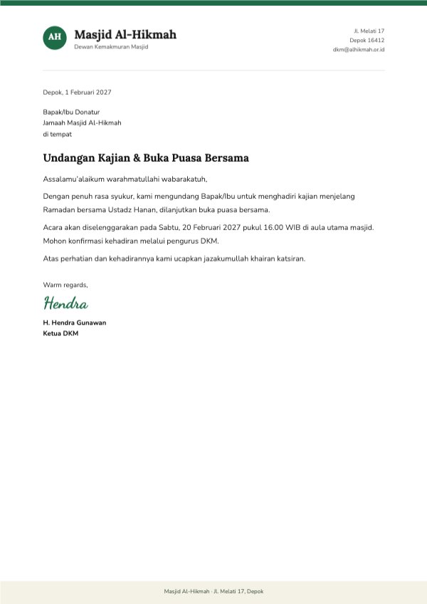 Masjid event invitation letter A4 Document