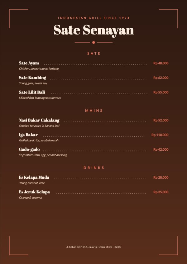 Sate Senayan Menu