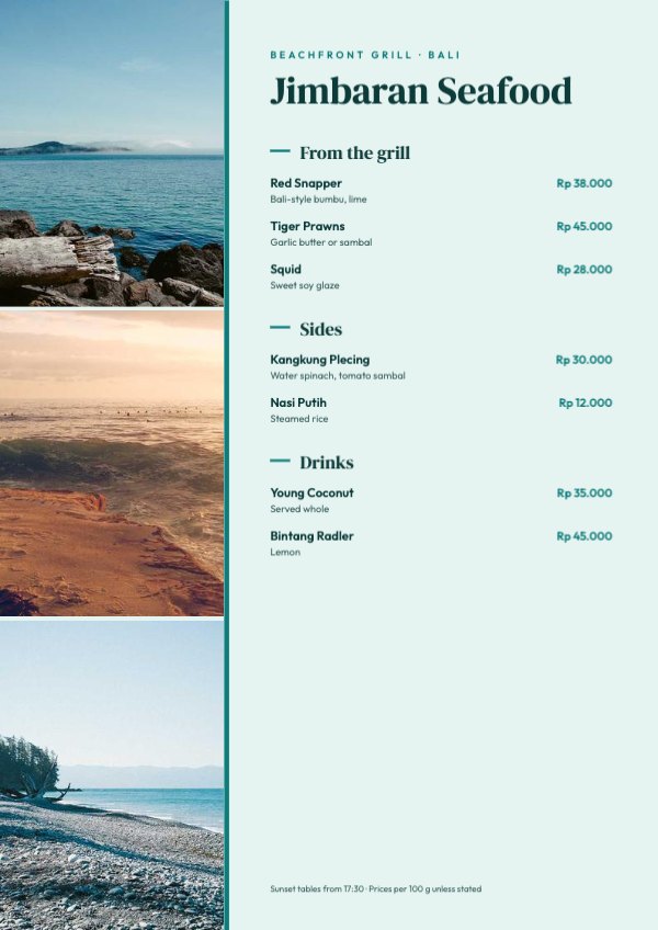 Jimbaran Seafood Photo Menu