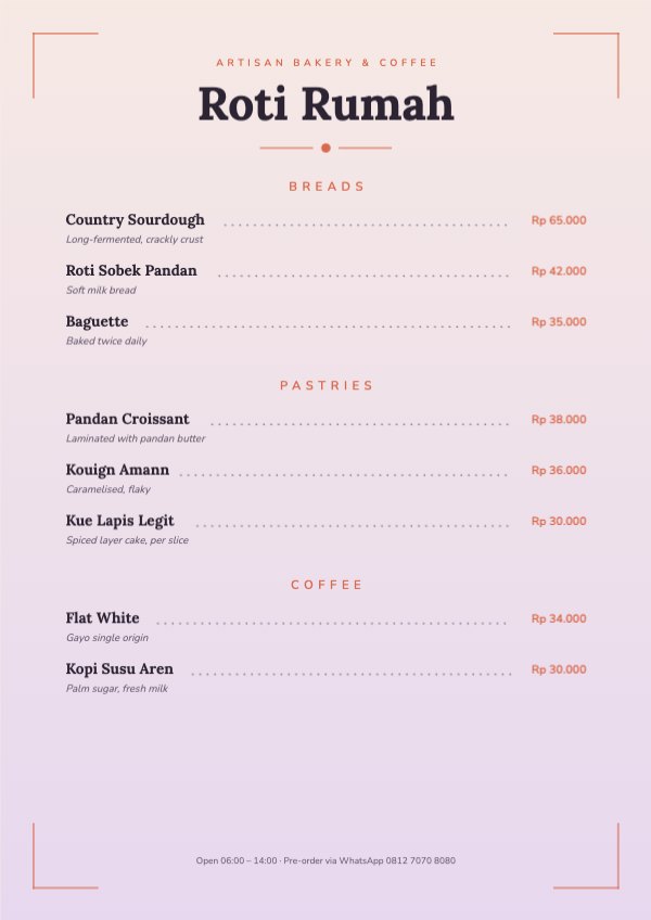 Roti Rumah Gold Menu